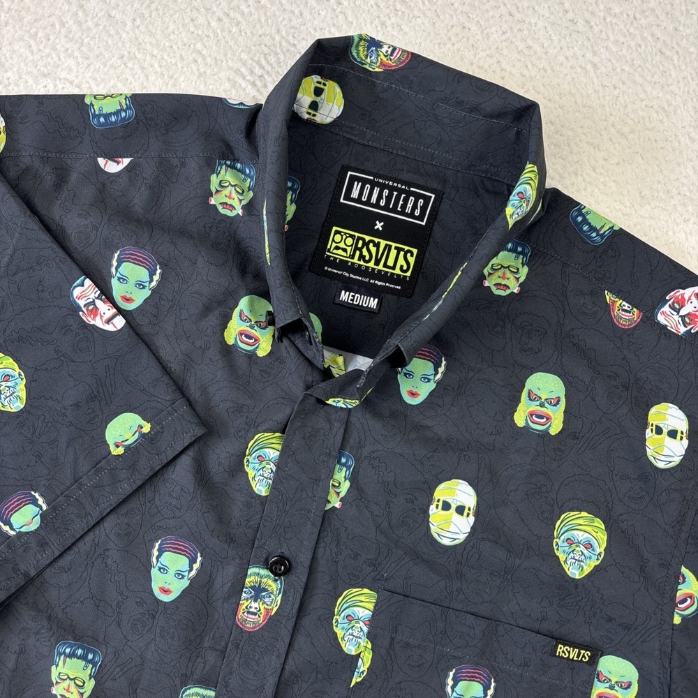 RSVLTS Universal Monsters 'Fright Club' Shirt Mens Medium Black Flex Button SS